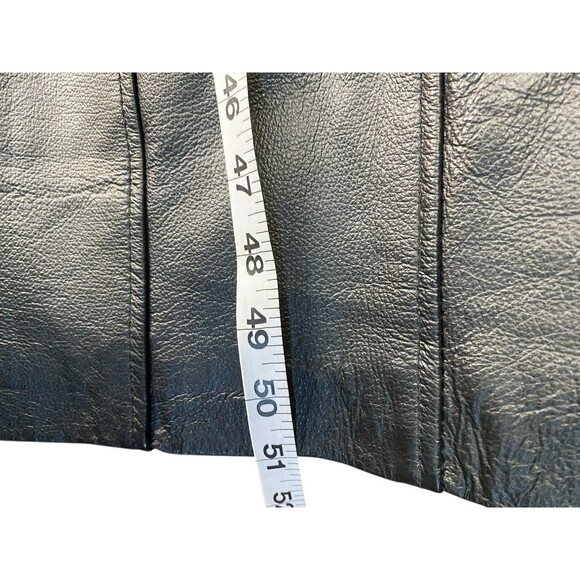 Women's Long Black Leather Trench Coat Faux Fur Trim Excelled Collection Size L - Picture 12 of 12